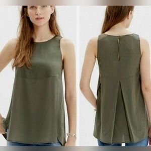 Nwt MADEWELL Olive Green "Sunbask" Silk Layered Keyhole Back Pleat Tank Top